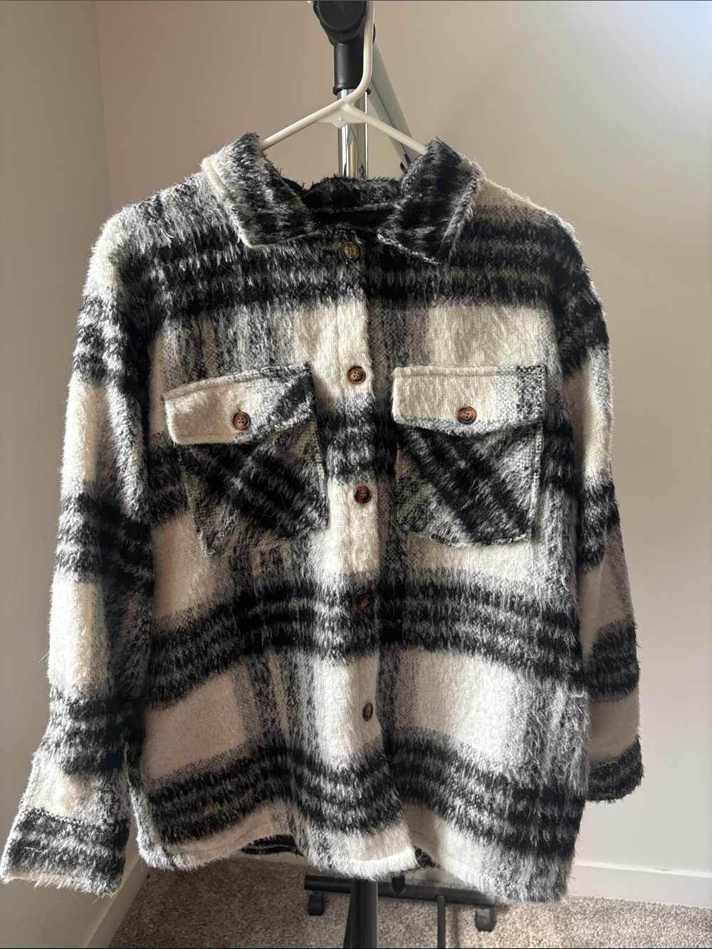 Panache Black & White Plush Plaid Teddy Jacket